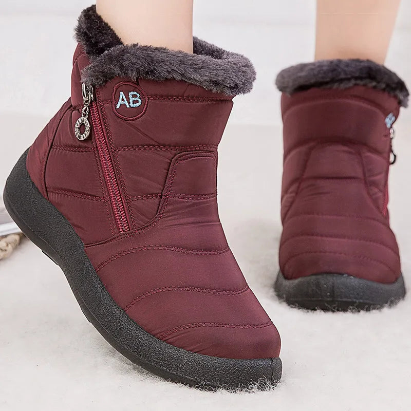 Boots fourrées imperméable femme rouge