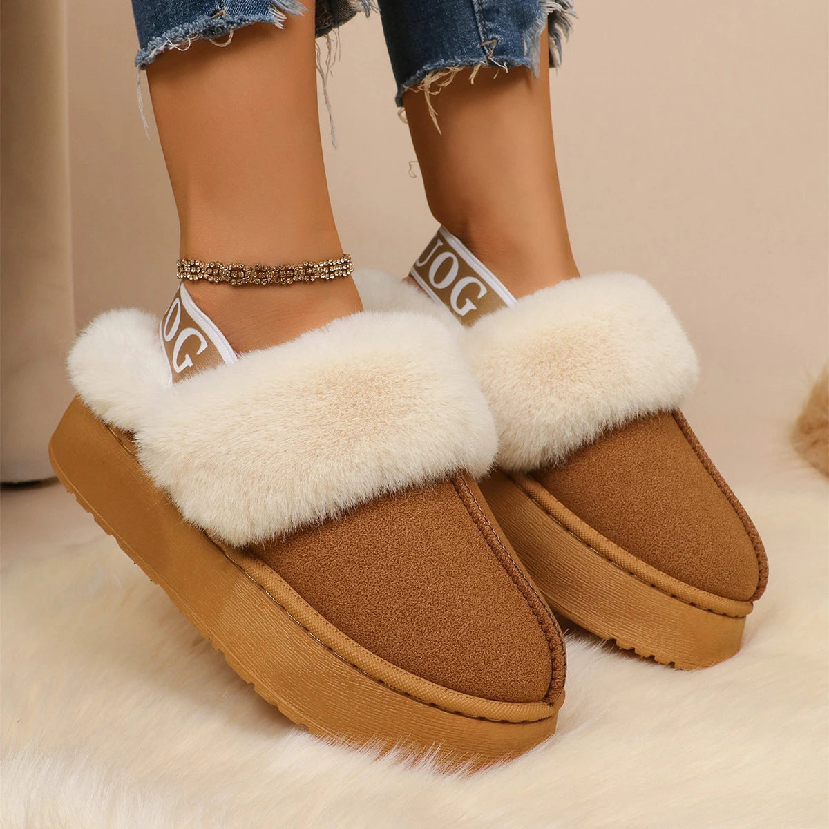 Chaussons-confortable-femme-marron