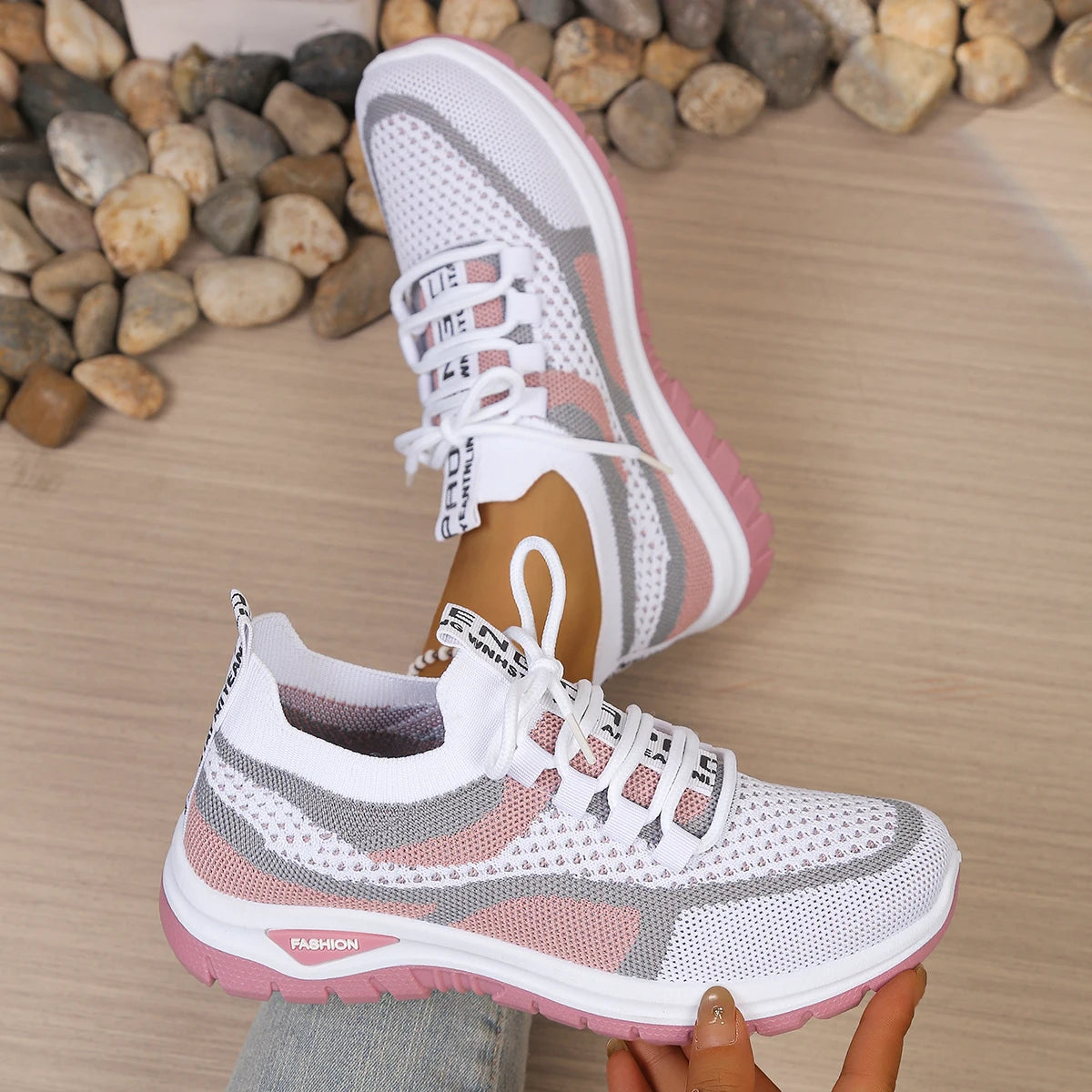 baskets d'été femme blanc rose mesh respirant - Claquette shop