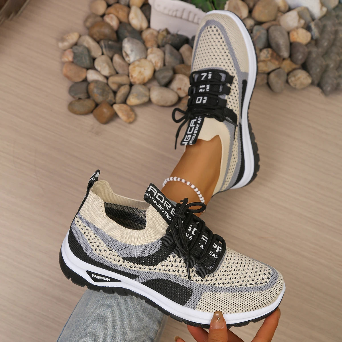 baskets d'été femme noir khaki mesh respirant - Claquette shop