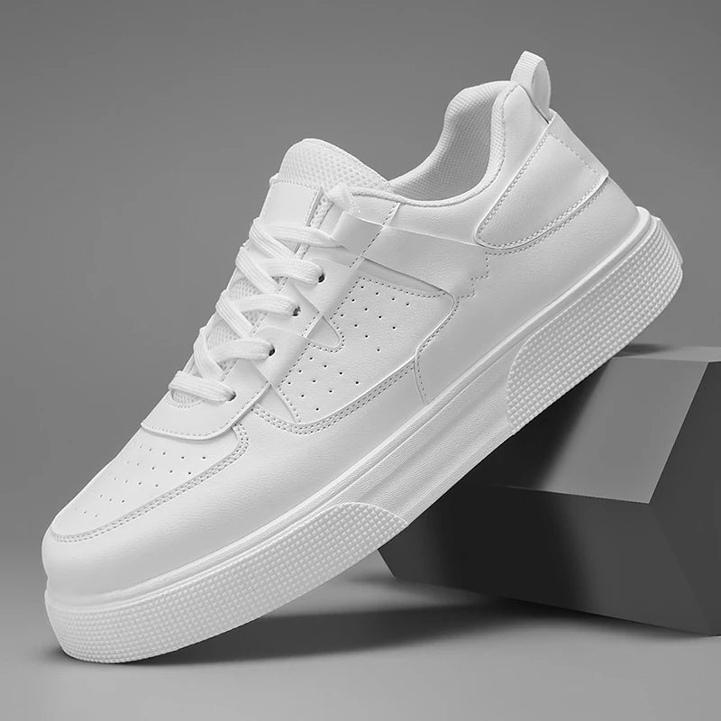 Baskets blanche homme en cuir artificiel lisse – design minimaliste, semelle blanche