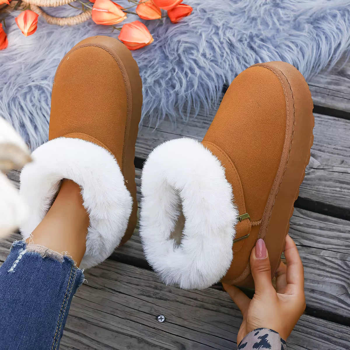 boots de neige femme marron