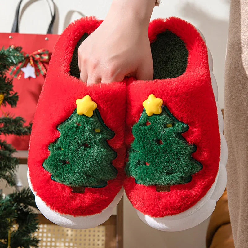 chaussons sapin de noël rouge