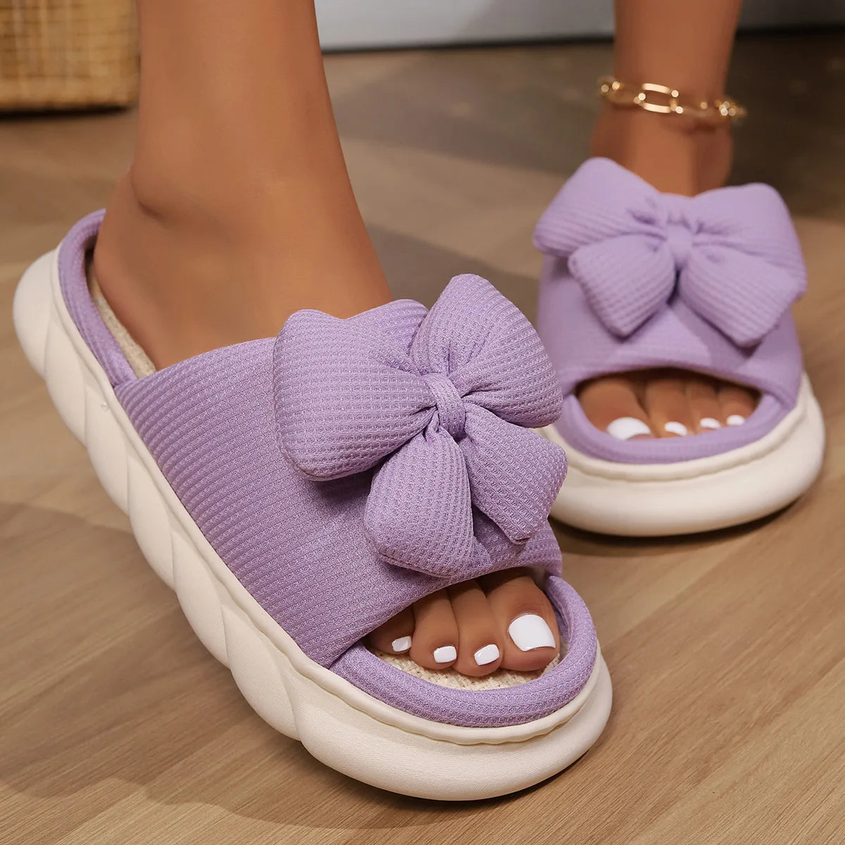claquettes-confort-femme-violet-noeud-papillon