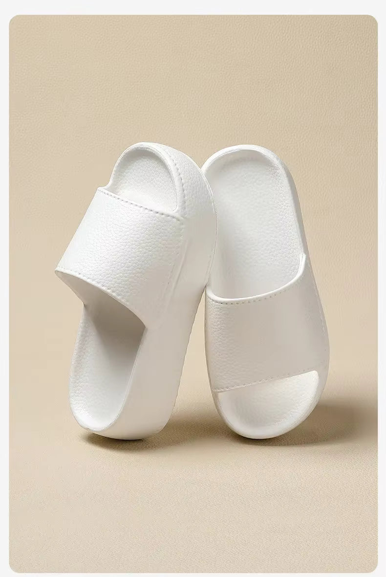Women's Leather Slides - Velcro Fastening - Black/White