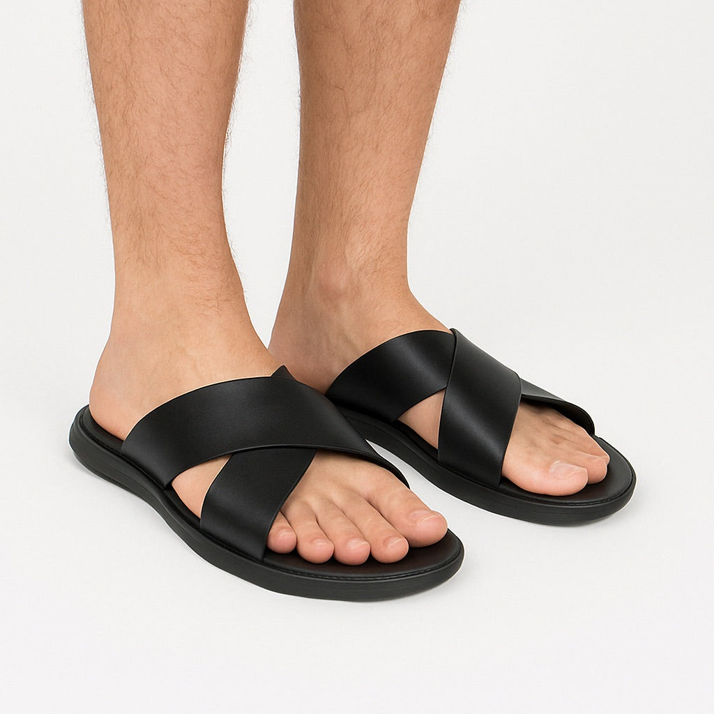 claquettes en cuir homme