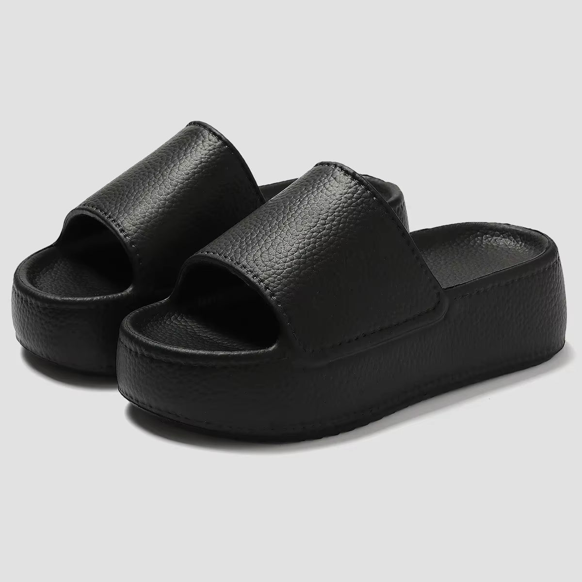 Women's Leather Slides - Velcro Fastening - Black/White