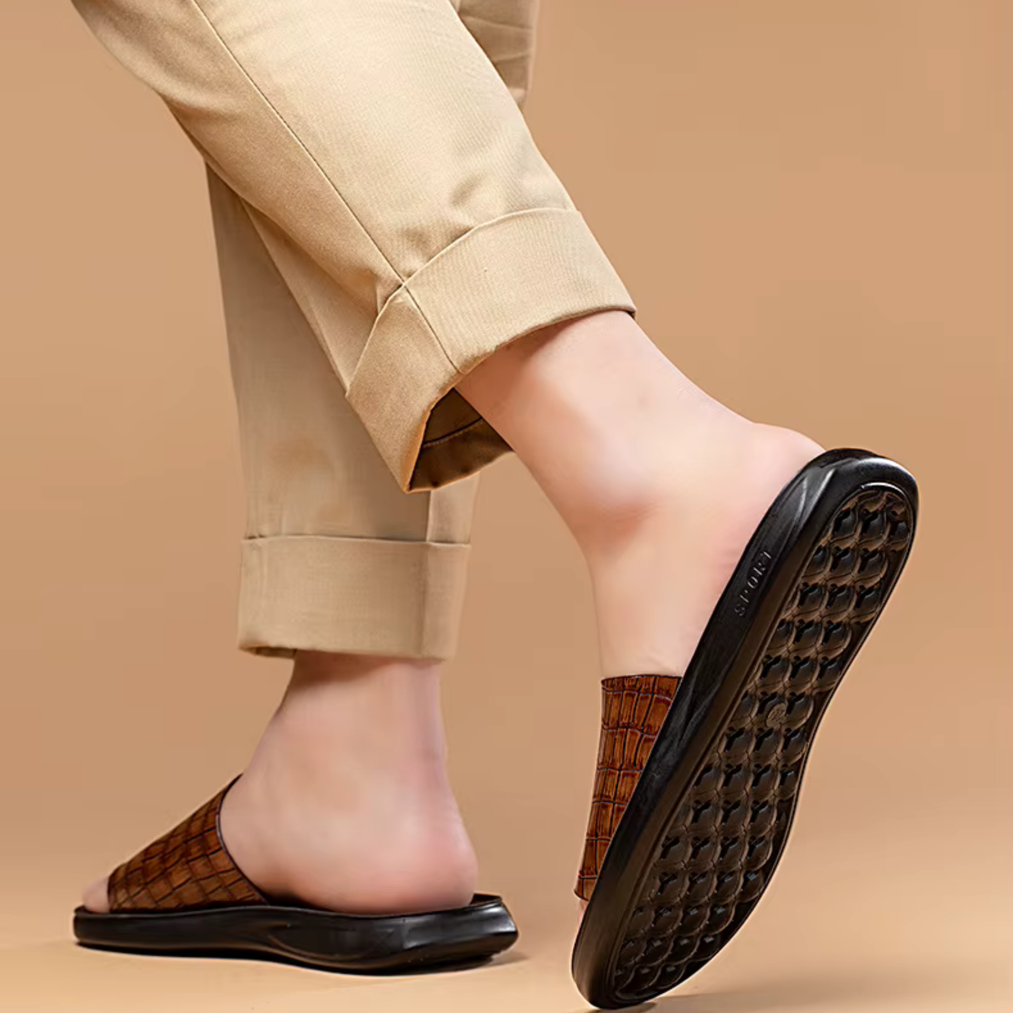 claquette en cuir homme