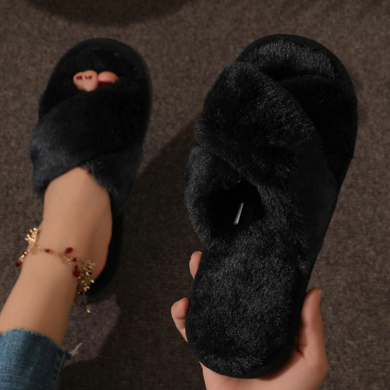 claquettes fourrure femme noir - Claquette shop