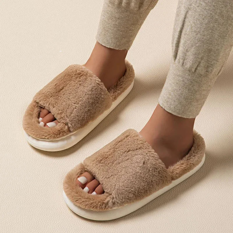 pantoufle fourrure marron