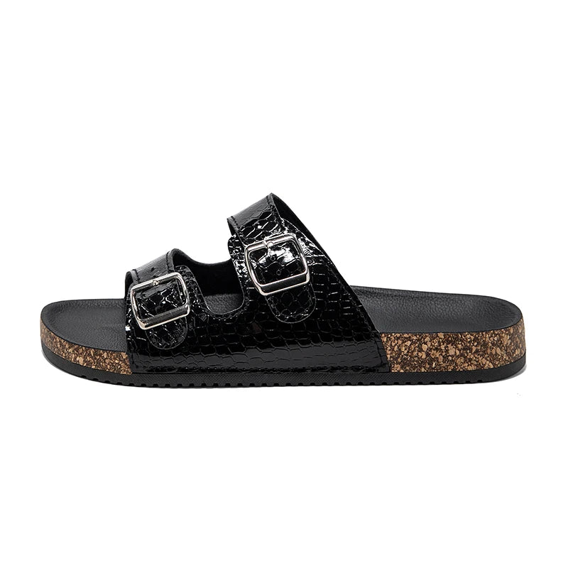 Sandale noire homme en cuir avec bride à boucle métallique – modèle élégant