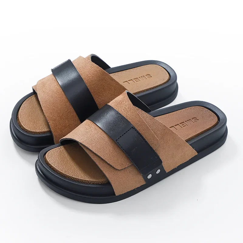 Sandales en daim marron cognac – semelle confort