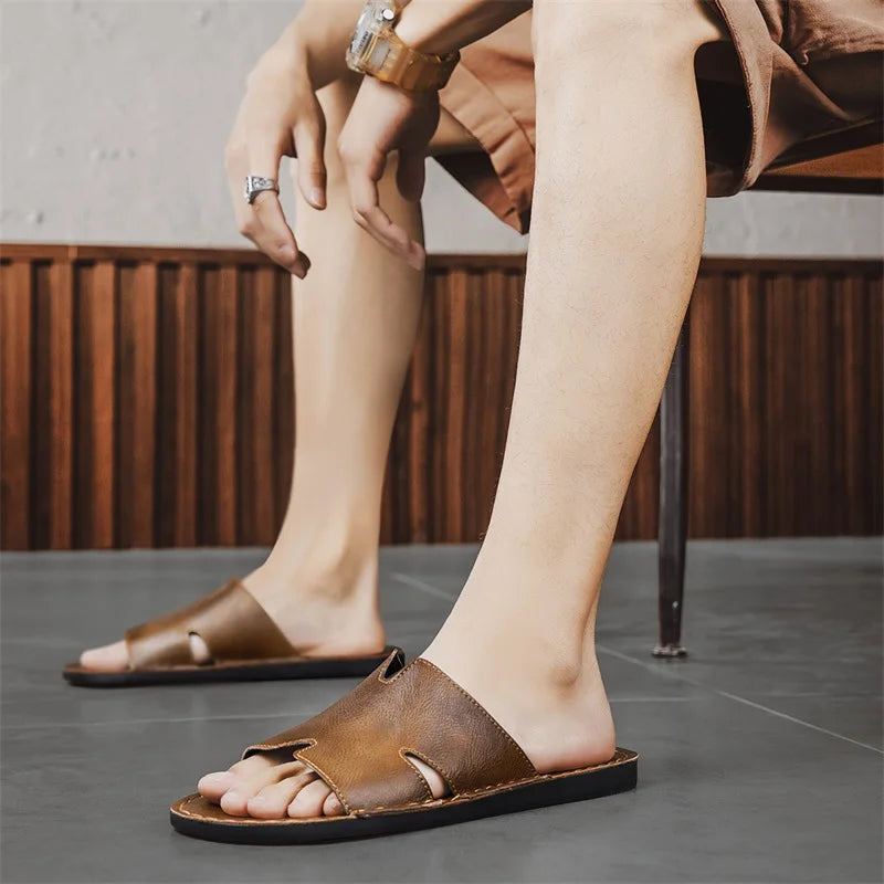 sandales cuir marron homme