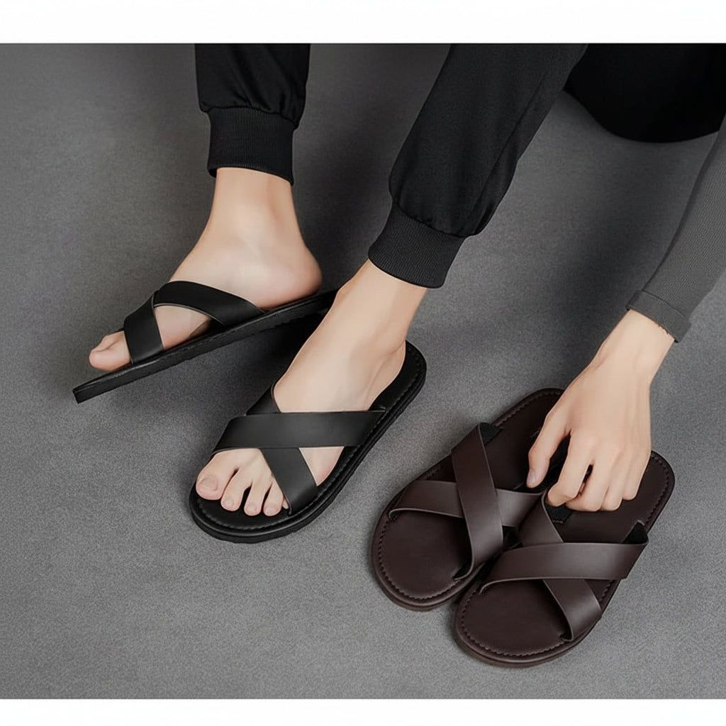 sandales homme noir et marron