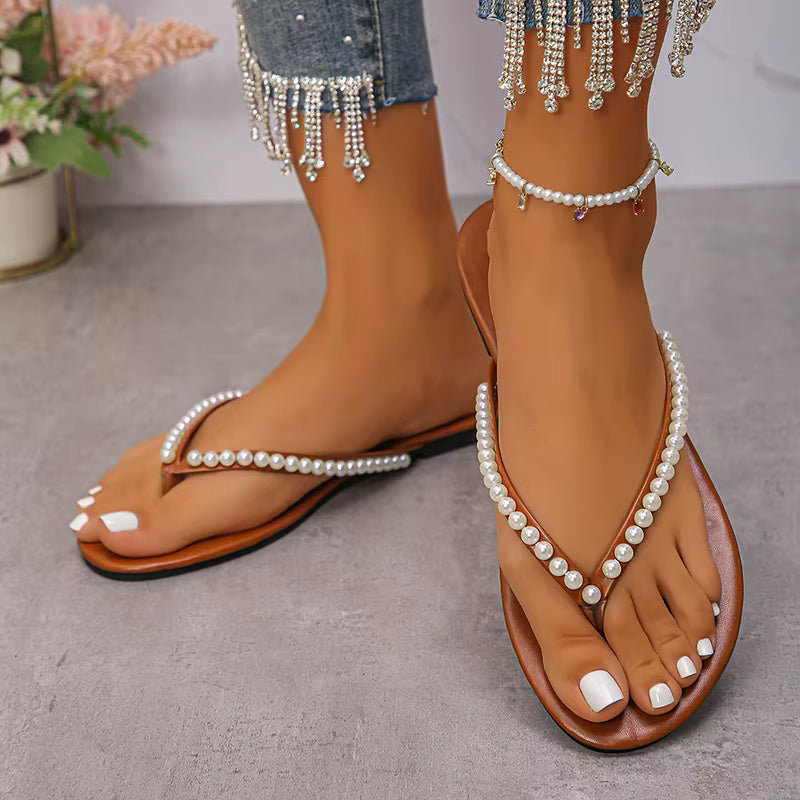 tong femme perle marron