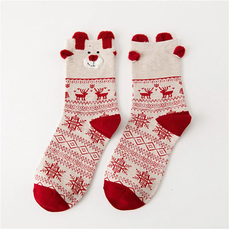 Chaussettes de noël blanche et rouge rennes et flocon