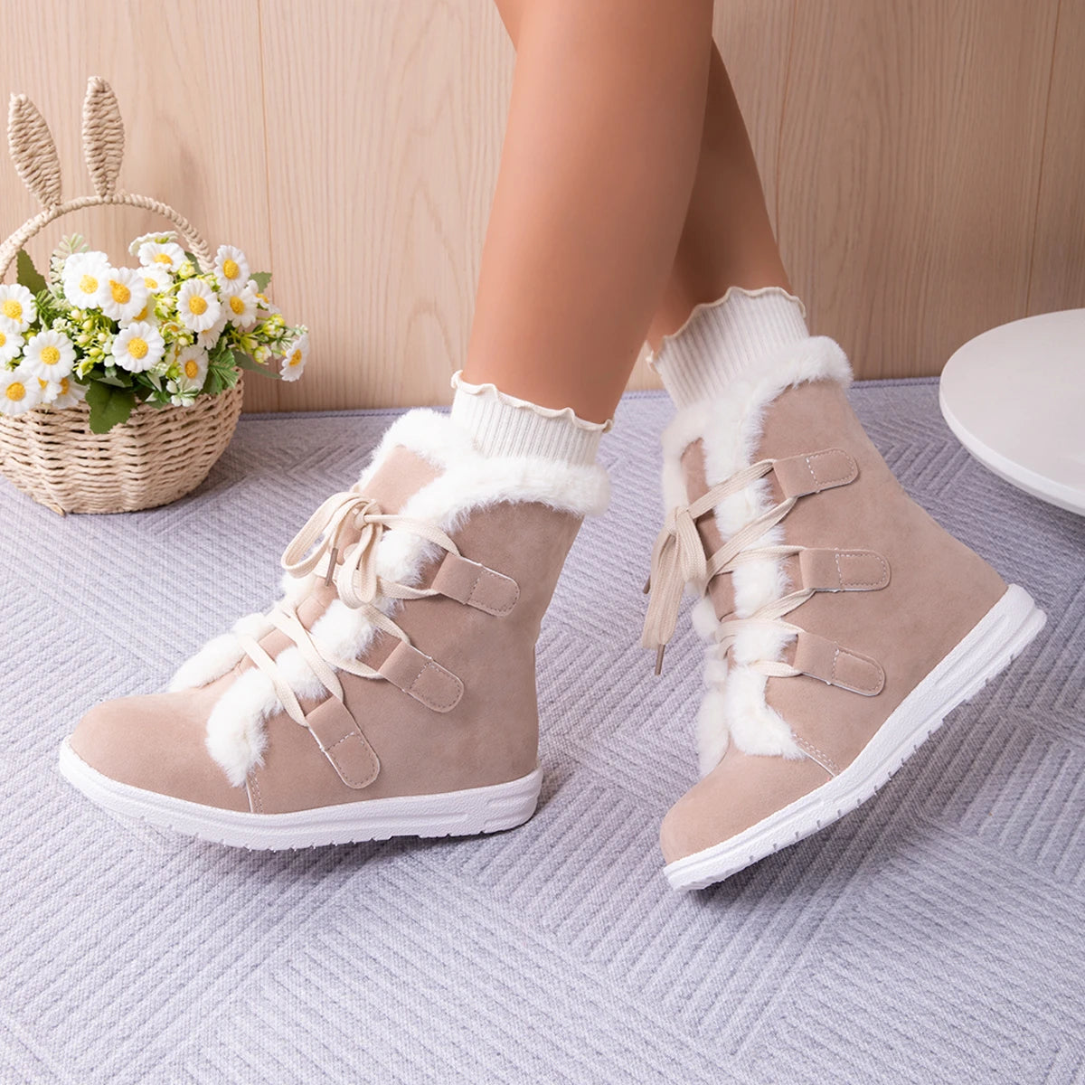 Chausson botte femme beige