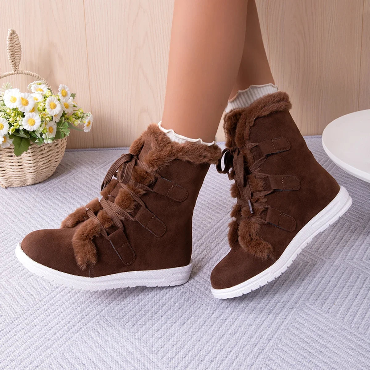 Chausson botte femme marron