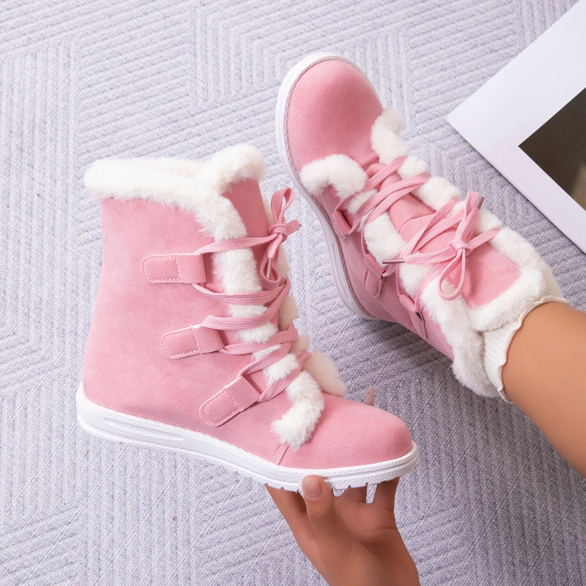 Chausson botte femme rose