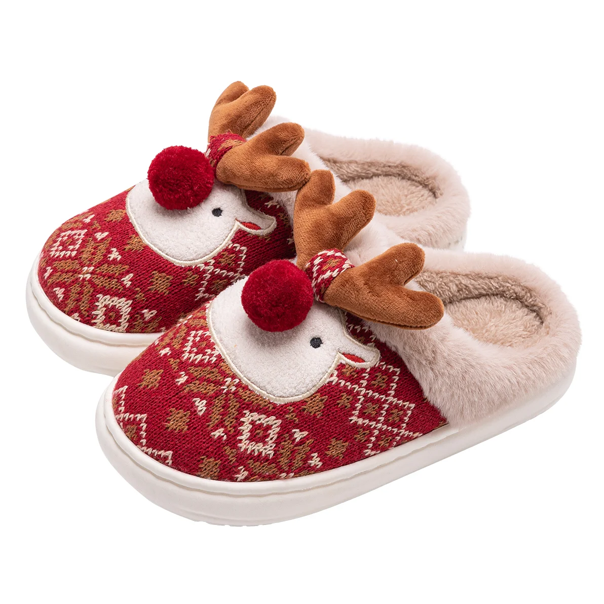 Chausson Renne de Noël rouge