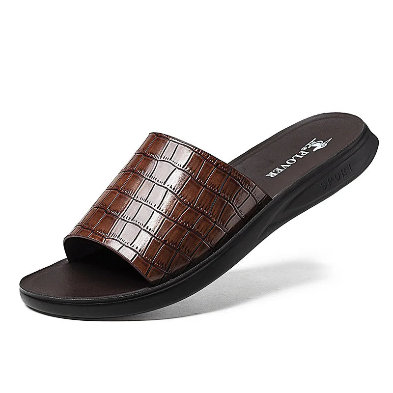 Claquette en cuir marron homme