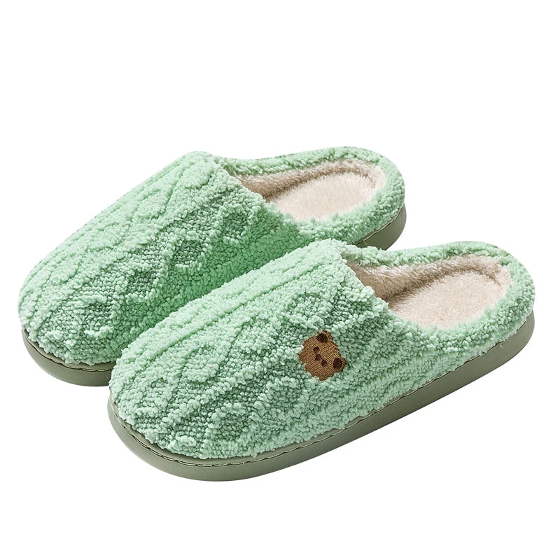 Pantoufles pour femme en coton doux vert, modèle confortable