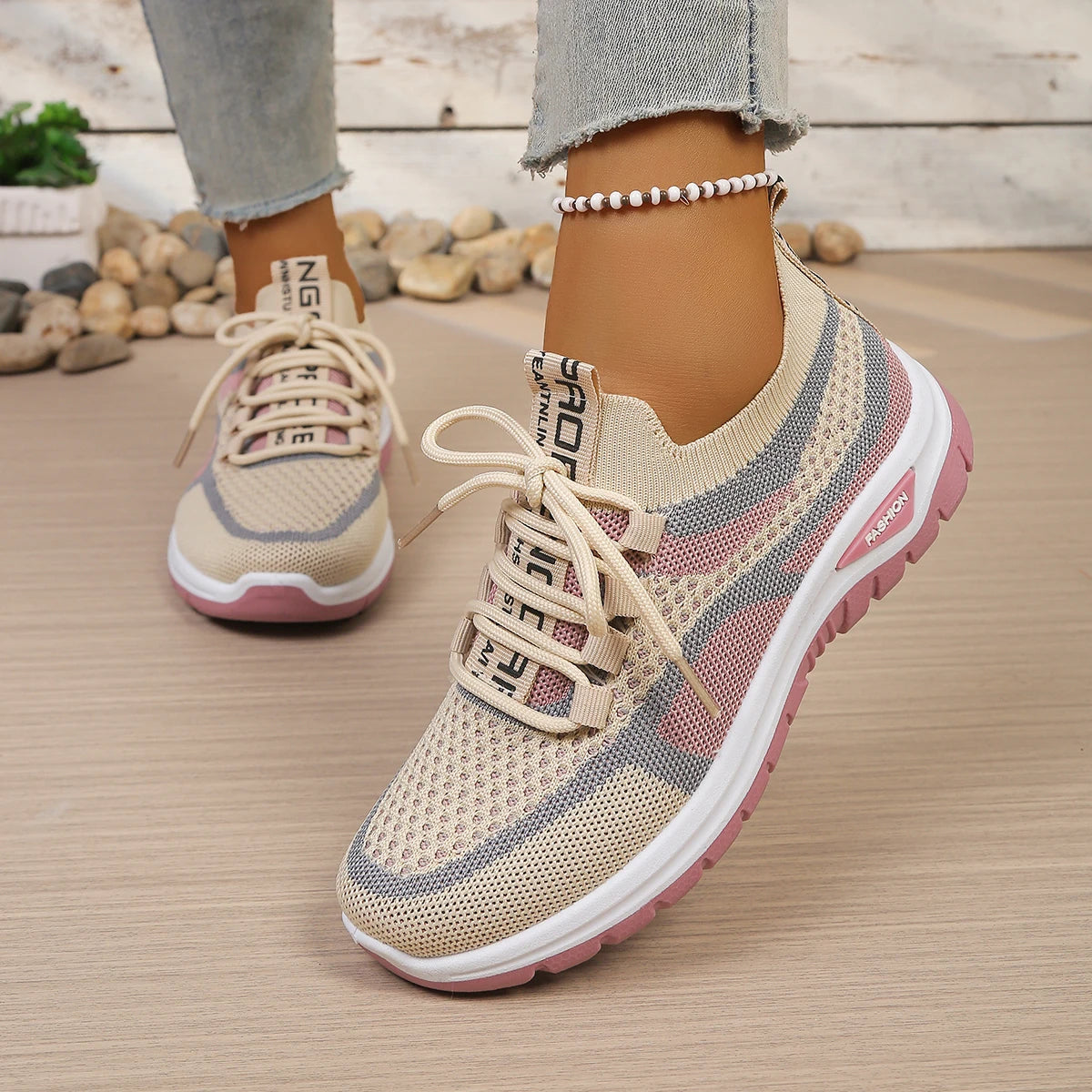 baskets d'été femme khaki rose mesh respirant - Claquette shop