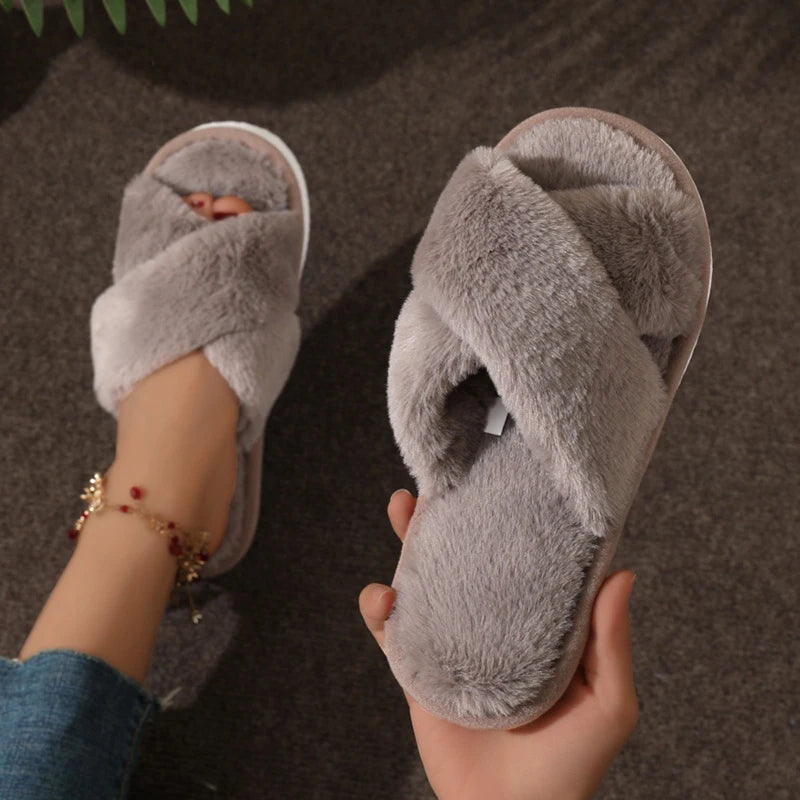 claquettes fourrure femme café - Claquette shop