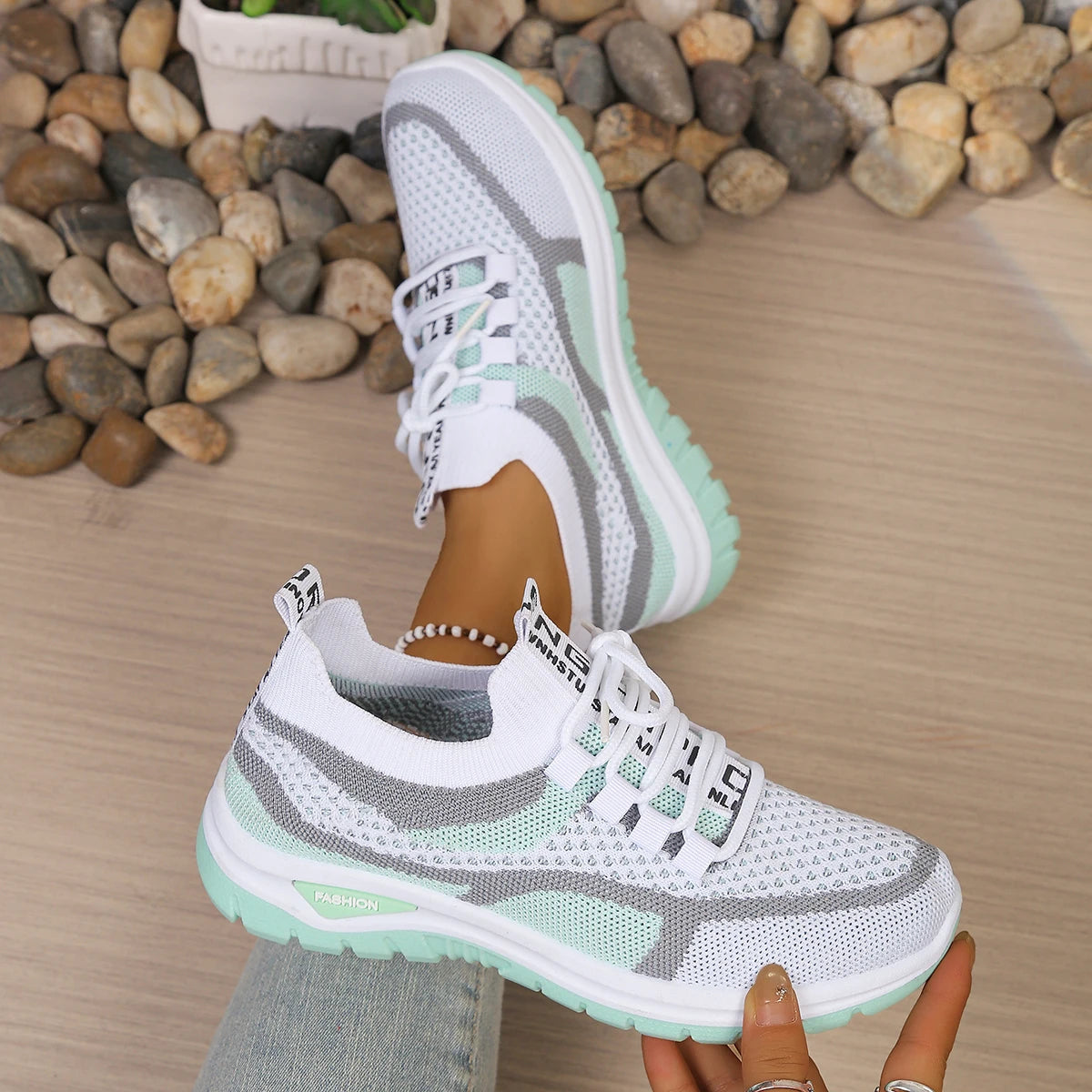baskets d'été femme blanc vert mesh respirant - Claquette shop