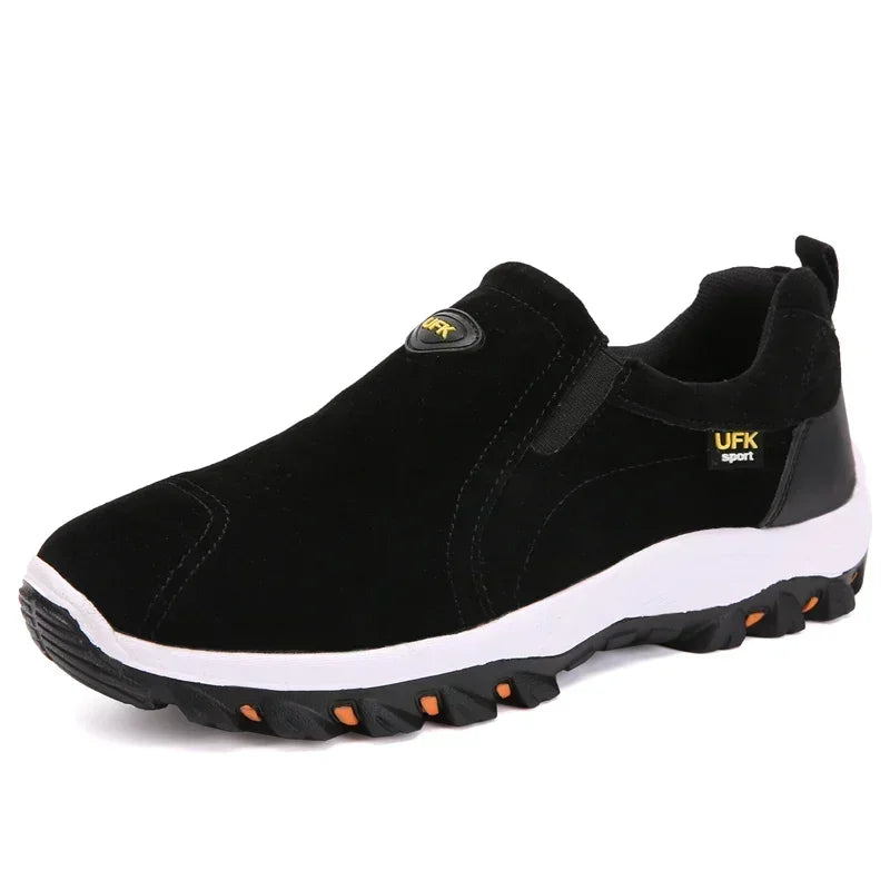 Baskets de sport homme noires à enfiler – toile synthétique, semelle blanche