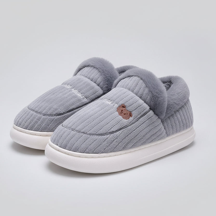 Chaussons chauds à mémoire de forme pour homme, modèle gris avec doublure polaire