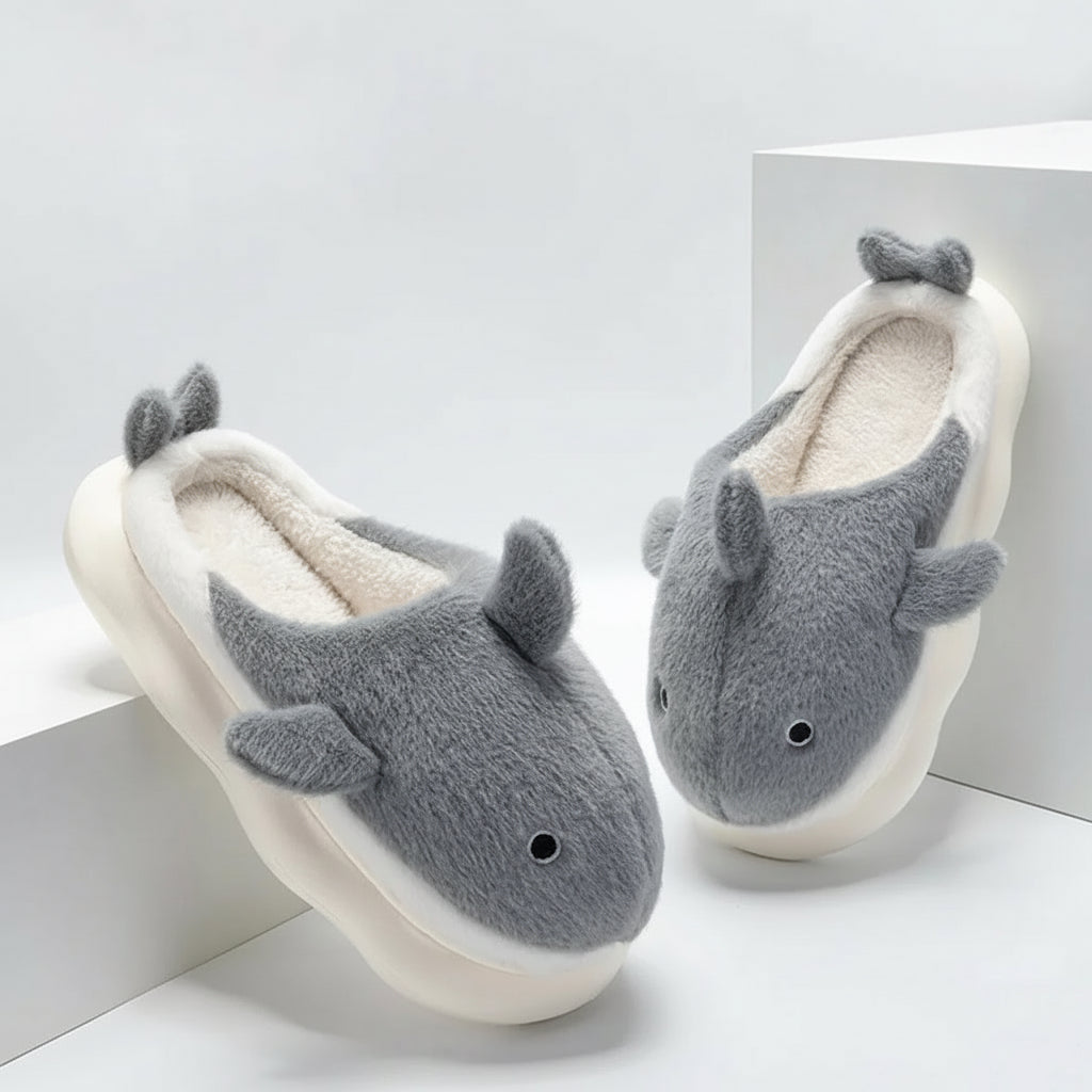 Chaussons dauphin gris et blanc, taille 40/41