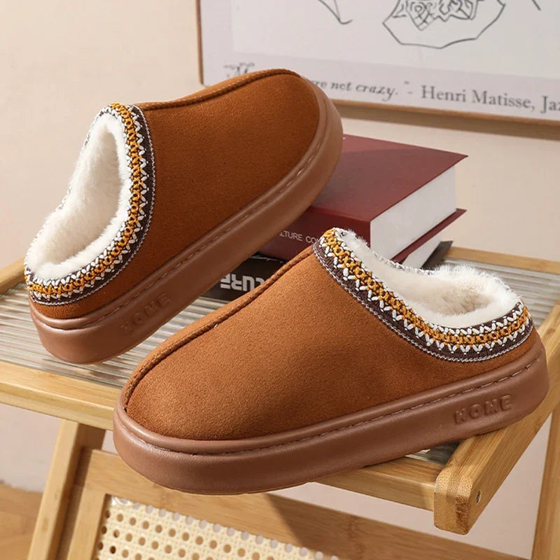 chaussons marrons fourées pour l'hiver
