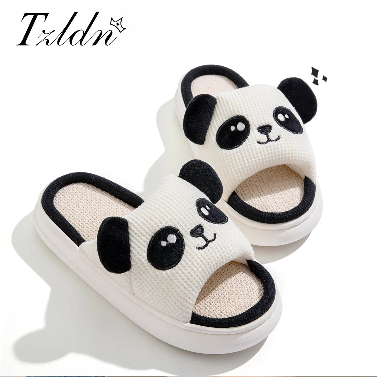 chaussons panda fourrés adulte noir blanc - Claquette shop