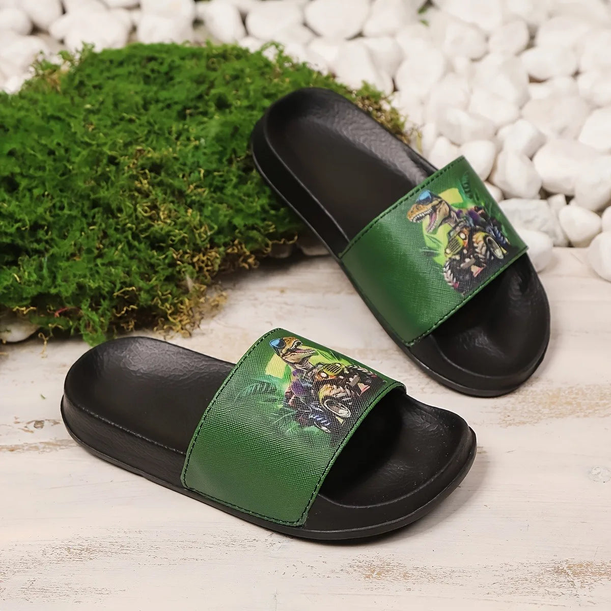 claquettes enfant dinosaure vert - Claquette shop
