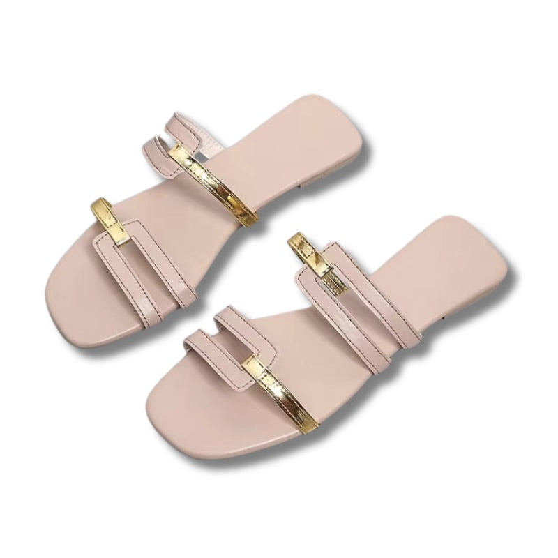 Claquettes femme beige