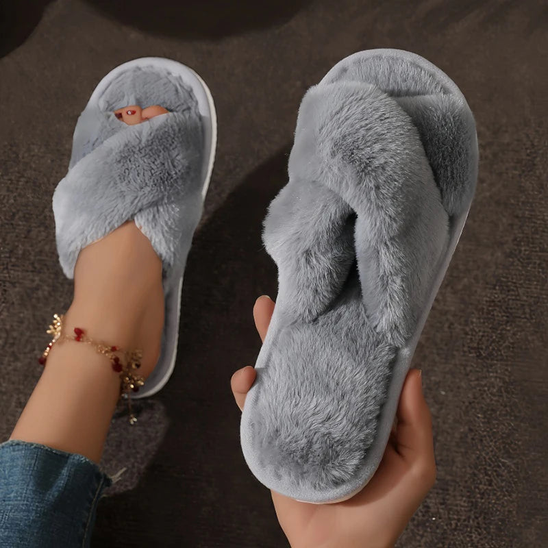 claquettes fourrure femme grise - Claquette shop