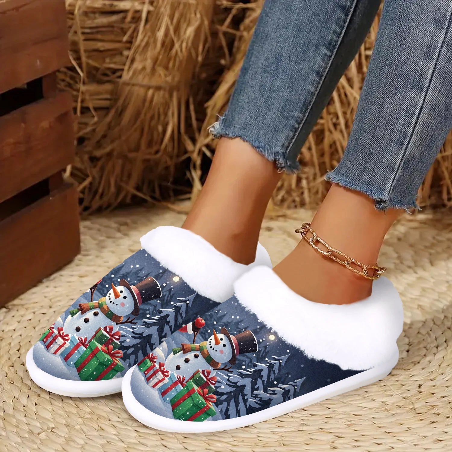 pantoufle de noël portée par une femme