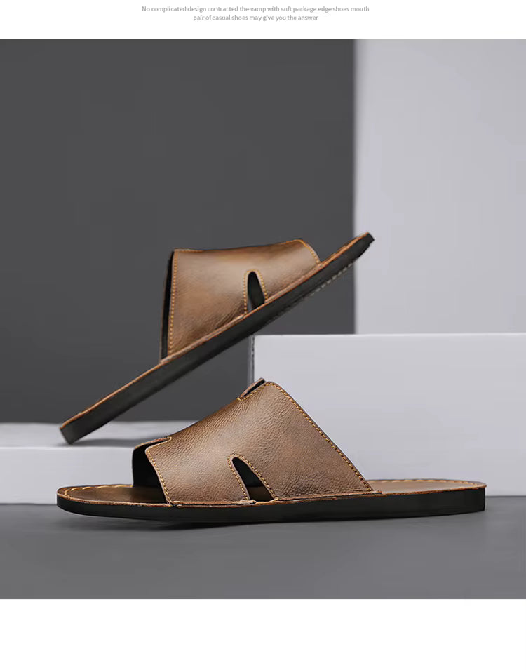 Sandales en cuir homme marron grande taille - Claquette shop