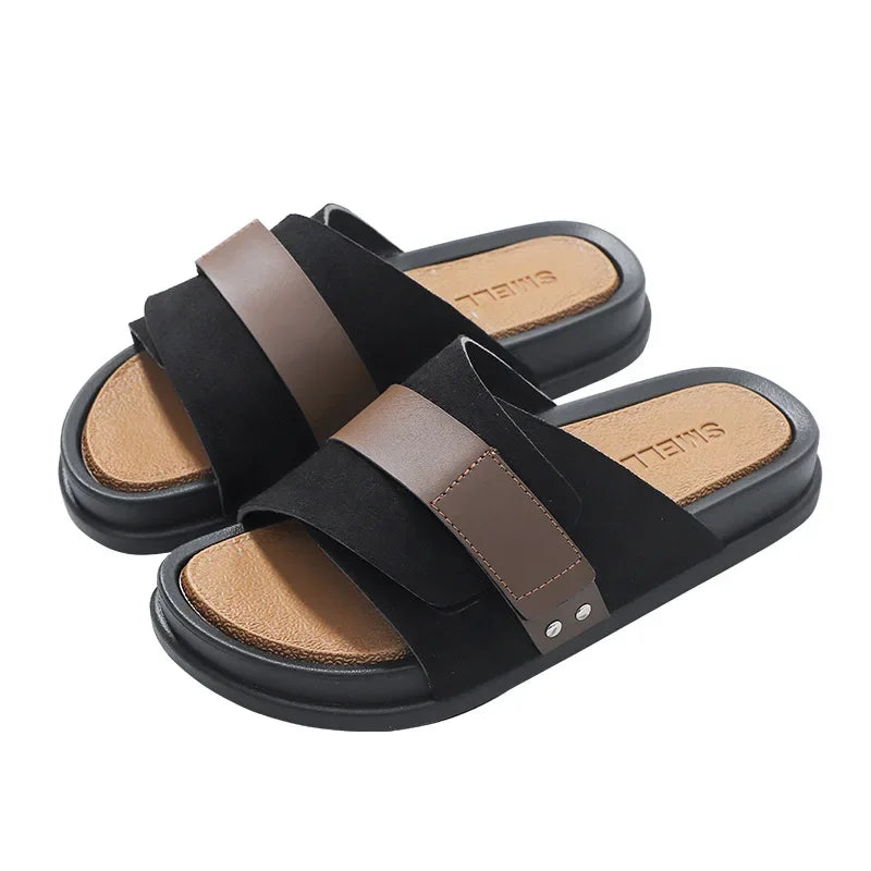 Sandales en daim noir avec bride a scratch – modèle élégant