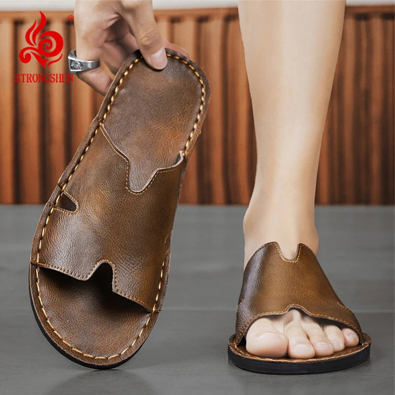 sandales cuir marron