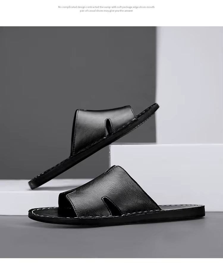 Sandales en cuir homme noir grande taille - Claquette shop