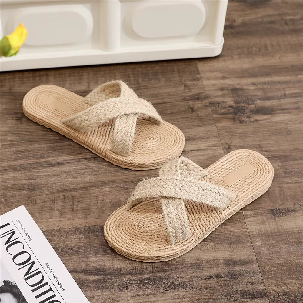 sandales pour femme en lin naturelles